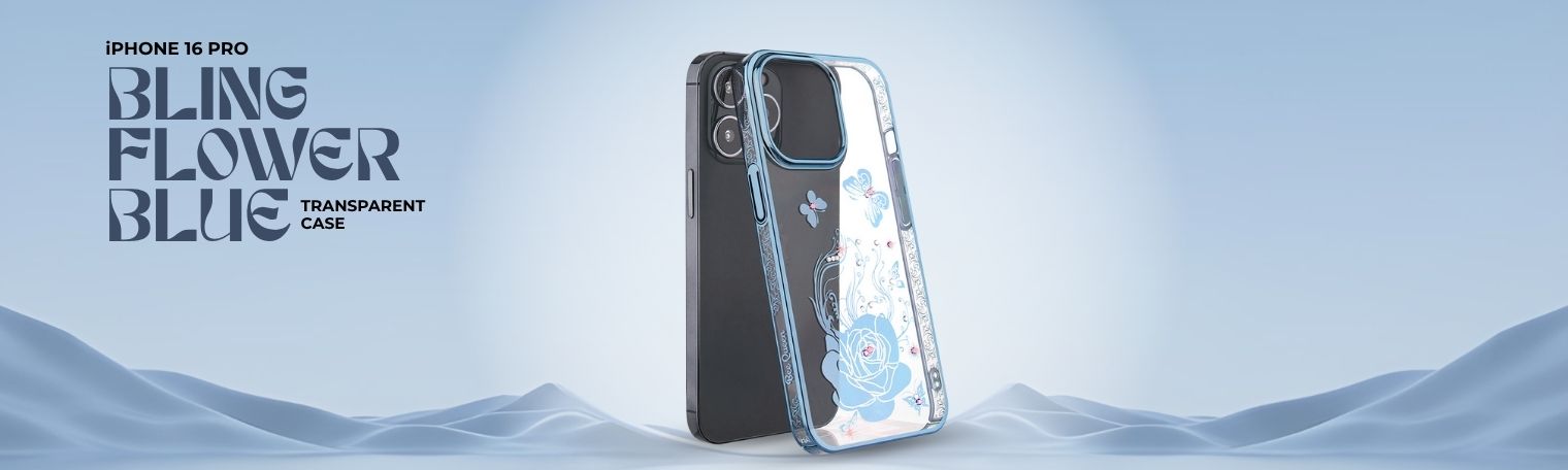 iPhone 13 Pro Cover - Bling Heart Blue Transparent Case (Unique Frame Pattern)